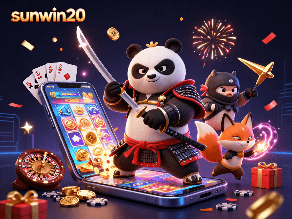 Experience the thrill with sunwin20: Samurai panda and friends engaging in dynamic casino action!