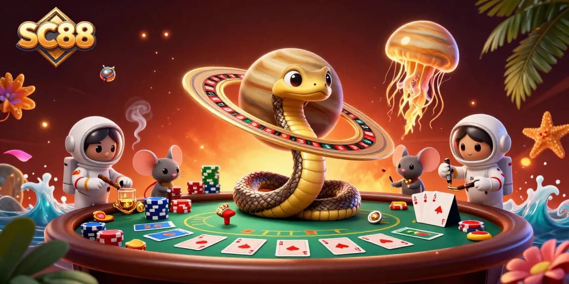Engage in thrilling bets at SC88’s cosmic casino with vibrant 3D characters and elements.