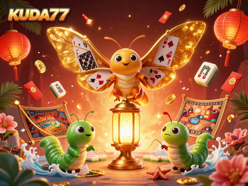 Keseruan berjudi di KUDA77 dengan efek lampion dan gulungan jackpot menambah semangat permainan.