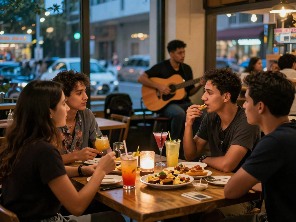 Friends enjoying drinks at rokok88 lounge in a vibrant evening setting, creating a warm and inviting atmosphere.