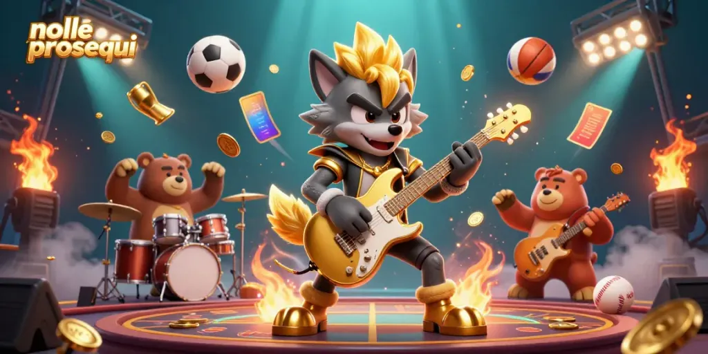 Experience the thrill of nolle prosequi with an energetic casino scene featuring dynamic rock star and drummer.