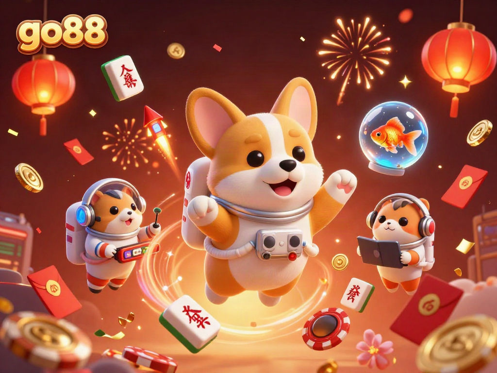 Experience the fun of go88 with vibrant casino elements in a dynamic outer space scene.