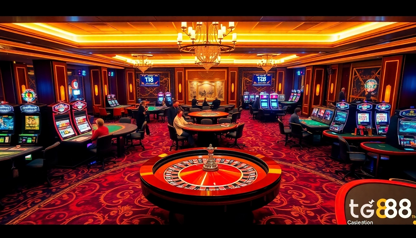Experience thrilling gambling excitement with tg 88 at a vibrant casino scene featuring poker and roulette.