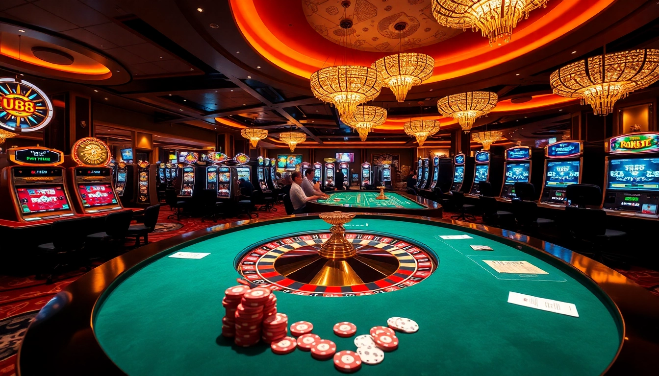 Experience the excitement of U888 link mới at a luxury casino filled with vibrant tables and interactive games.