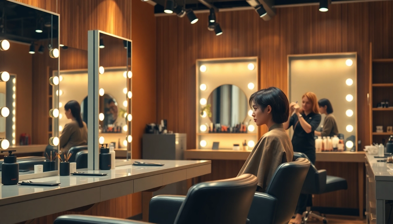 Damenfriseur salon with stylish decor and professional stylists at work.