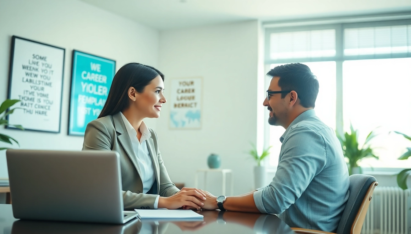 Empowering advice on ideal career paths from a professional coach in a bright office.