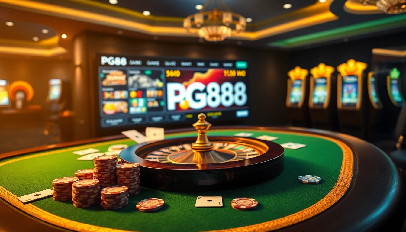 Experience thrilling gameplay with PG88 at a luxurious online casino table featuring cards and chips.