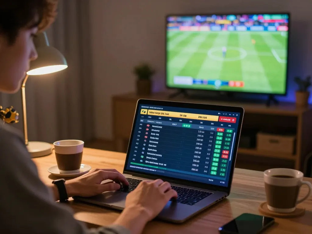 Engaging with real-time kèo nhà cái on a laptop for live sports betting.