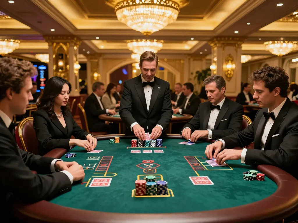 Players strategizing at the blackjack table in RED88 casino, engaging in high-stakes gameplay.