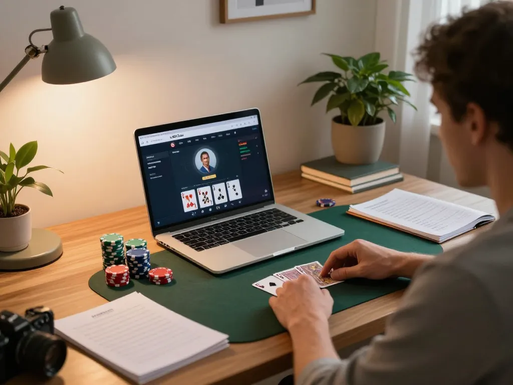 Playing poker online at lv88 club with focused player and strategy notes