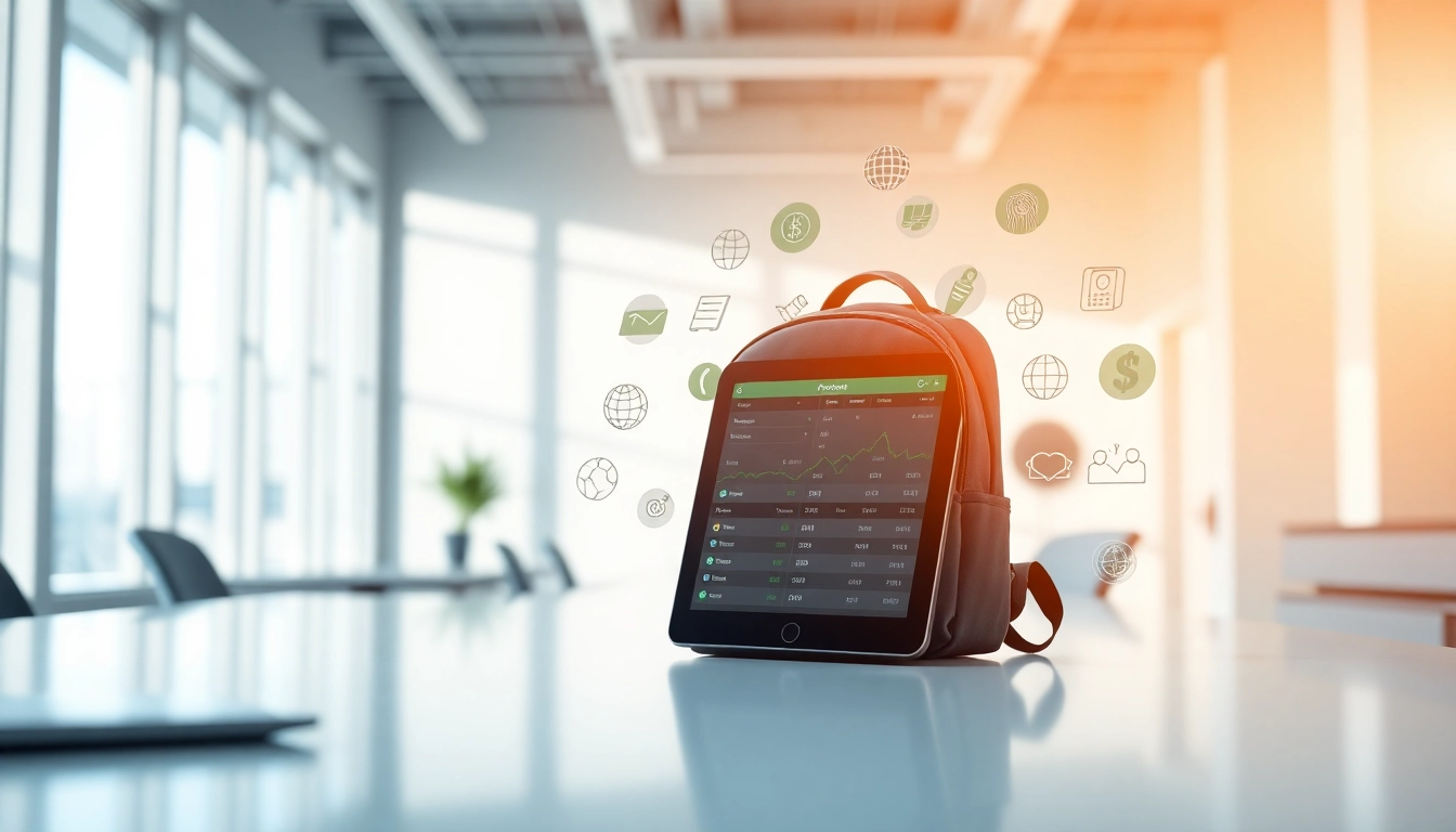 Interactive tablet displaying the Backpack Prediction Market interface with futuristic icons.