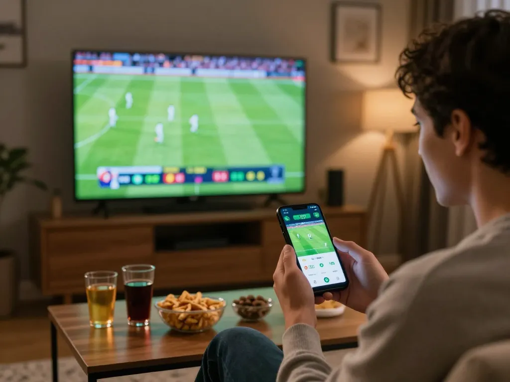 Excitedly placing bets while watching truc tiep bong da at home, highlighting sports betting strategy and engagement.