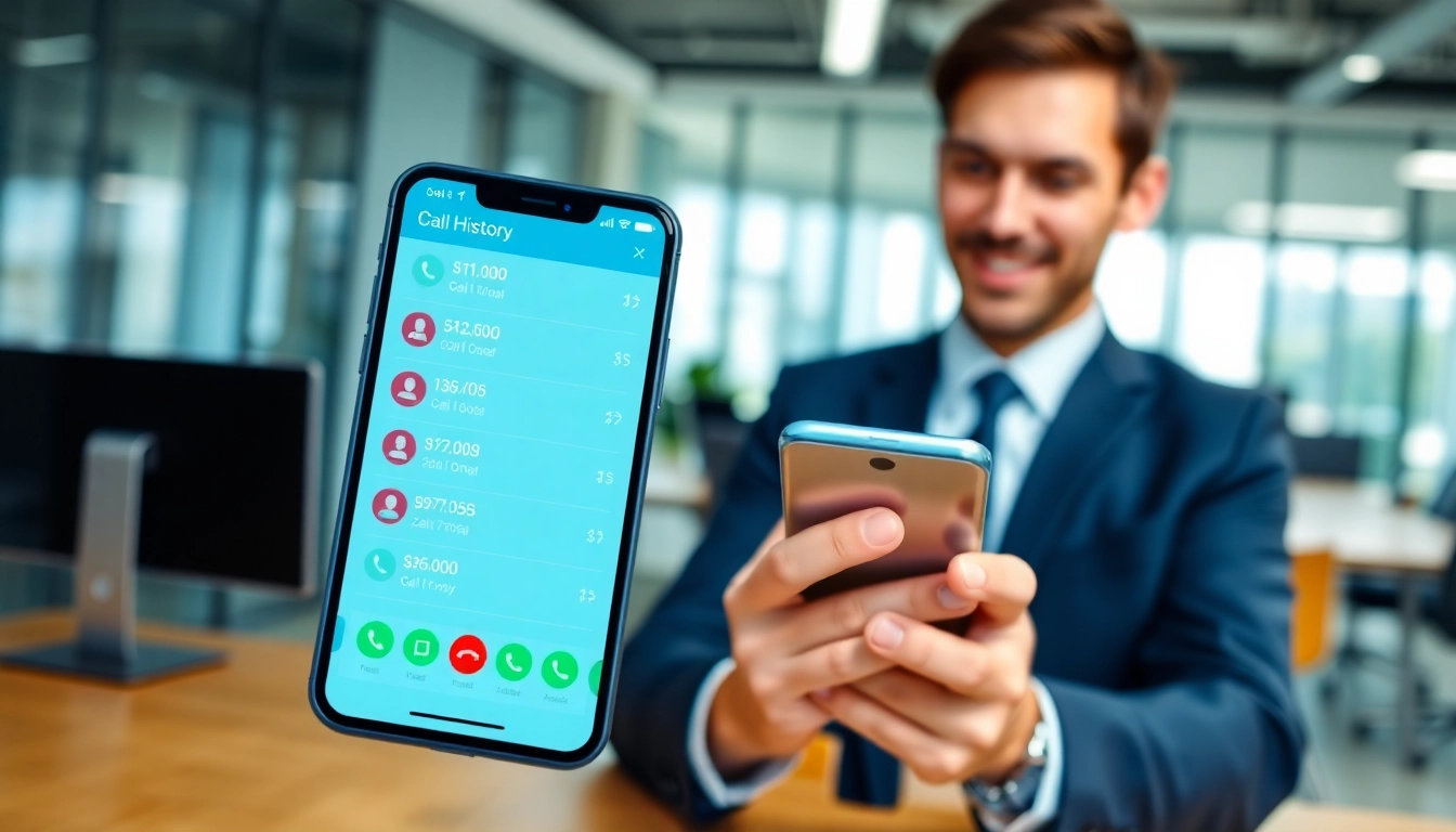 Visual of a user examining call history checker functionalities on a smartphone, showcasing clarity and professionalism.