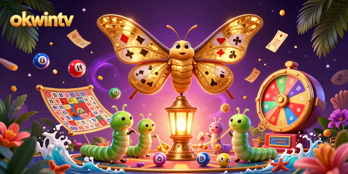 Experience the excitement of okwintv with lottery balls, a prize wheel, and casino elements in vibrant action.