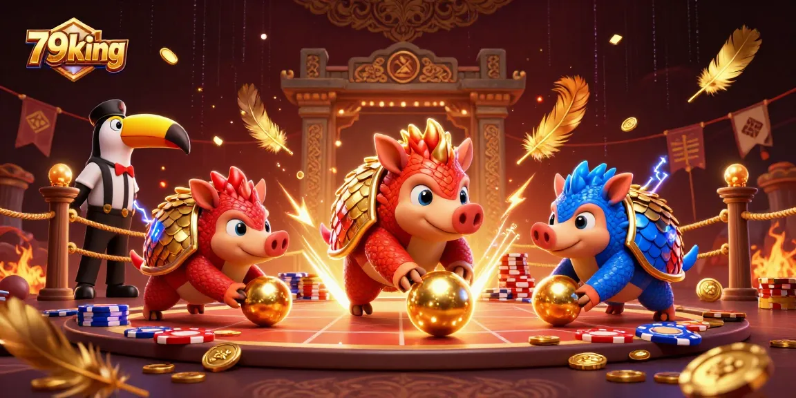 Engaging scene of the 79king pangolins competing in a vibrant casino realm.